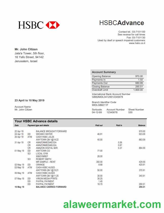 Israel HSBC bank statement
